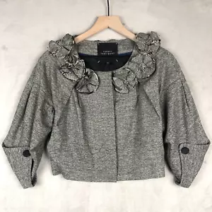 ROBERT RODRIGUEZ Wool Silk Blend Rosette Jacket Women’s Sz 6 Black Cropped - Picture 1 of 14