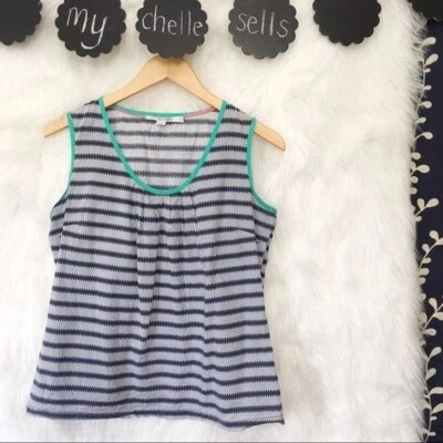 Top BODEN UK 12/US8 Algodón Cuchara Sin Mangas Rayas Geométricas Estampado Rayas Foto 1 de 4