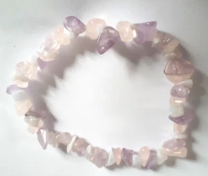 LAVENDER AMETHYST, BLUE LACE AGATE & ROSE QUARTZ  BRACELET + FREE AMETHYST STONE - Picture 1 of 3