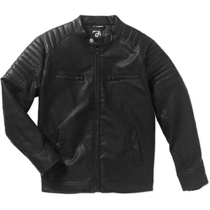 Seven Souls Young Boys Black Faux Leather Moto Jacket Size 18 - Picture 1 of 1