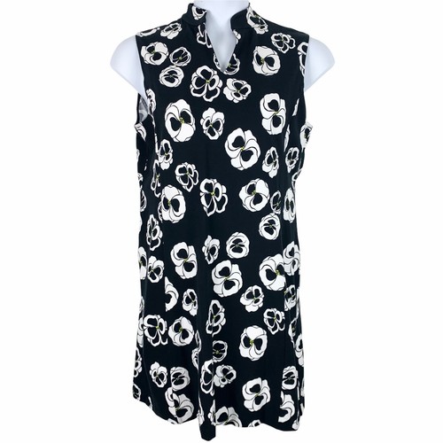 VETEMENTS Abito Joan Vass Taglia Large Senza Maniche Floreale Nero Bianco Giallo Finto Cambio Scollo