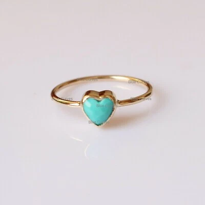 Anillo solitario Arizona turquesa corazón y amor anillo oro amarillo macizo 9k Foto 1 de 2