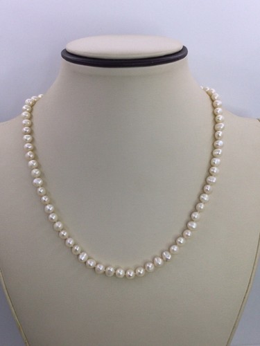 OFF WHITE Collana di perle oblunghe bianche larga 6 50 mm lunga 17 1 2"" gialla 14k (j1424