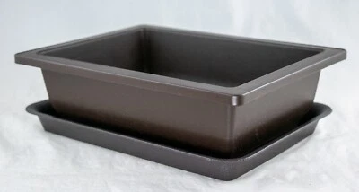 Rectangular Plastic Bonsai Training Pot + Tray Set 10"x 7.5"x 3" - Dark Brown - Image 1 of 4
