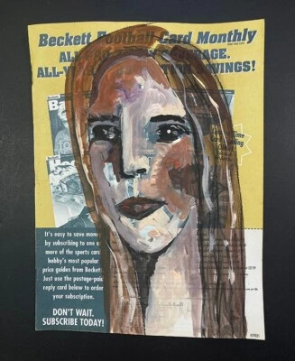 Original Portrait Painting Woman Artsy Advert Upcycled Wall Art Miz Katie - Image 1 of 4