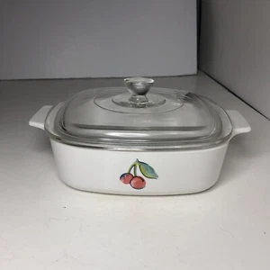 Vintage Corning Ware Kirschen Obstkorb 1 Quart quadratisch Kasserolle A-1-B mit Deckel - Bild 1 von 11