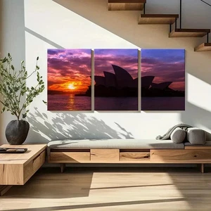 3pcs Sydney Opera House At Sunset Wall Art Canvas Framed 50x70cm - Picture 1 of 3