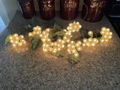 Vintage Green Plastic Grape 10 Cluster Clear String Lights 8 Feet Length WORKS - Image 1 of 4