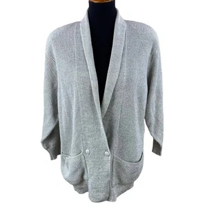 Vintage 80’s Metallic Silver Cardigan Sweater oversized Size M 1980's - Picture 1 of 9