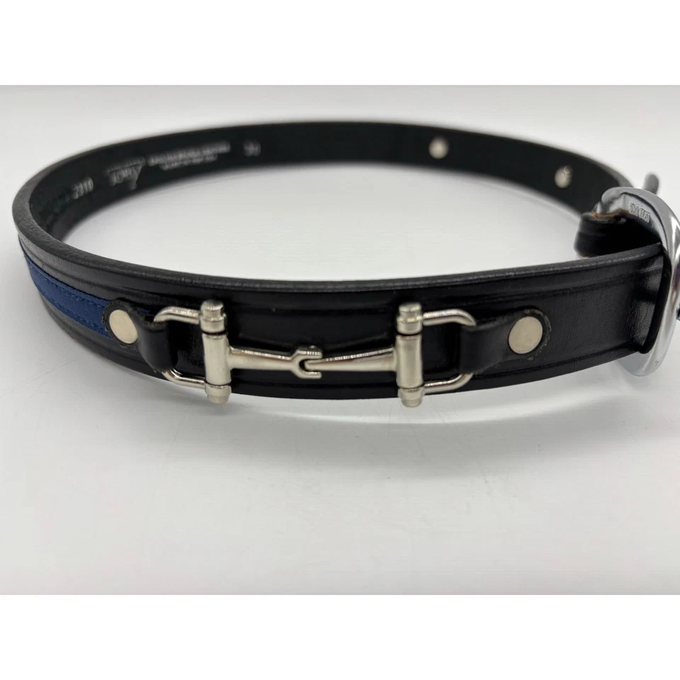 Tory black horse bit belt 2310English bridle leather blue stripe equestrian  - Image 1 of 4