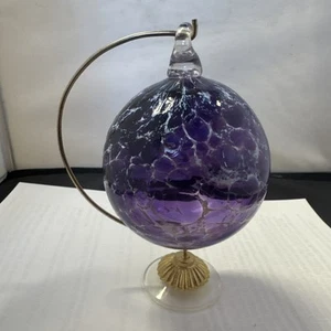 3.25” Iridescent Hand Blown Art Glass Ornament With Presentation Stand - Picture 1 of 4