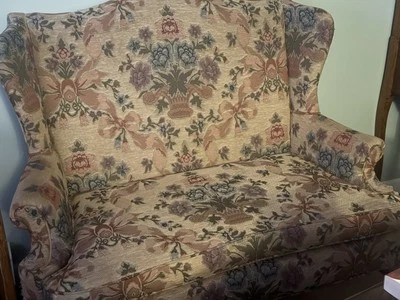 Victorian Antique Loveseat Roses 2 seat Couch Vintage GC Carved Wood Trim - Image 1 of 4