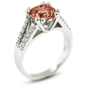 1.11ctw Red SI1 Round Cut Natural Certified Diamonds 14k Gold Engagement Ring - Picture 1 of 11