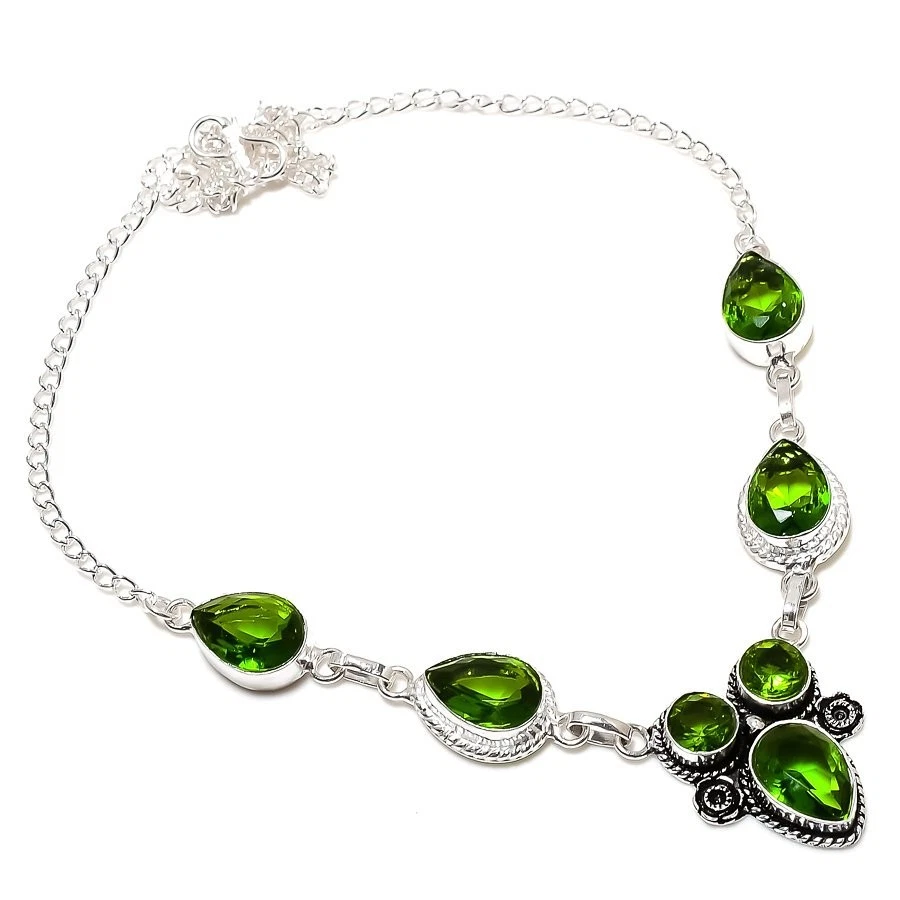 Green Peridot Gemstone Handmade 925 Sterling Silver Jewelry Necklace Size 18" - Image 1 of 1