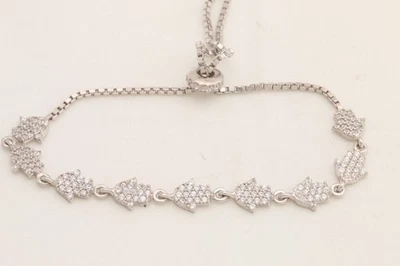 Turkish Jewelry Fatima's Hand Zircon 925 Sterling Silver Rhodium Bracelet - Image 1 of 4