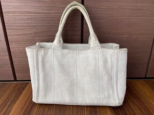 Prada Canapa 2way Tote Shoulder Bag Denim Light Gray Women's Logo Plate Used - Picture 1 of 9