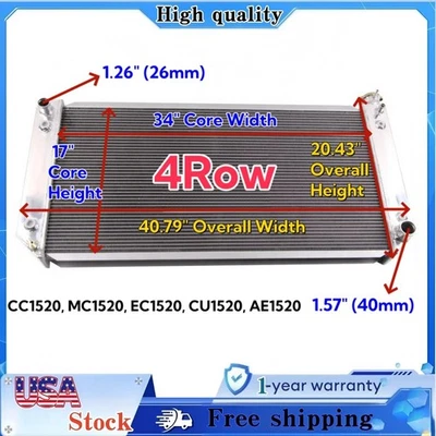 4Row Aluminum Radiator For 1988-1999 Chevy GMC C/K 1500 2500 3500 Truck 5.7 7.4L - Image 1 of 4