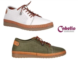 Cabello Comfort Leather Elastic Lace Up Casuals Cabello Shoes Wyatt Khaki White - Picture 1 of 13