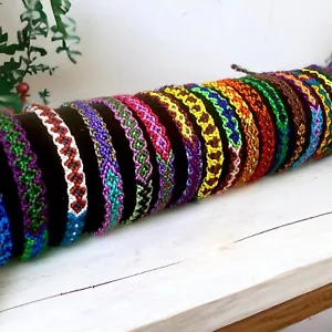 Set of 6 Woven Silk Friendship Bracelets Vibrant Multicolour - Picture 1 of 2