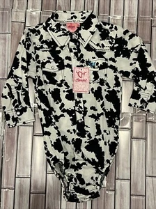 Cowgirl Hardware 24 M Girls cow print black white Long Sleeve Romper Long Sl Nwt - Picture 1 of 7