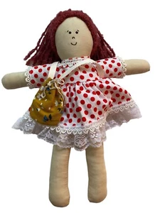 Stoffpuppe Handarbeit 12 cm lang rotes Garn Haarkleid Unterhose keine Signatur - Bild 1 von 9