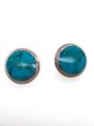 Vintage Artisan Large Round Button Turquoise Sterling Silver Pierced Earrings