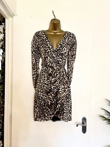 PINKO size 8 40 Leopard Animal Print Chiffon Wrap Aline Short Shirt Skater Dress - Picture 1 of 6