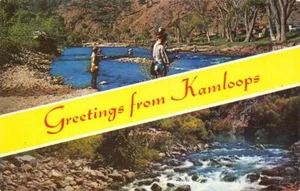 GREETINGS FROM KAMLOOPS British Columbia Fishing Scene c1950s Vintage Postcard - Picture 1 of 1