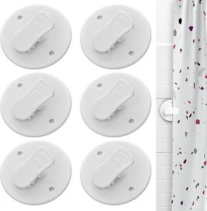 6 Pcs Shower Curtain Clips Self Adhesive Shower Splash Clips for Curtain Shower - Picture 1 of 7