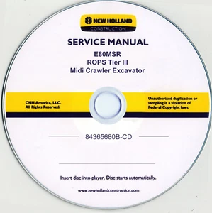 New Holland E80MSR ROPS Tier III Mini Crawler Excavator Service Repair Manual CD - Picture 1 of 1