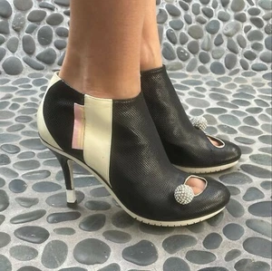 GIUSEPPE ZANOTTI "Donna" Black Perforated Leather Crystal Ball Ankle Booties - Bild 1 von 12