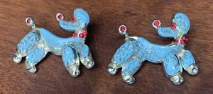 Spilla vintage spilla smalto barboncino set strass tono argento blu lucido e carino - Foto 1 di 7