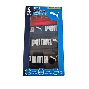 Puma Boys Performance Boxer Brief 4 Pack Medium 8 10 Tag Free Blue Grey Black Re - Picture 1 of 9