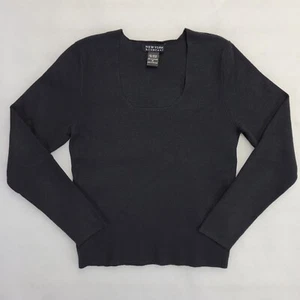 New York & Company Women's Long Sleeve U-Neck Sweater Size M Black Soft Office - Picture 1 of 12