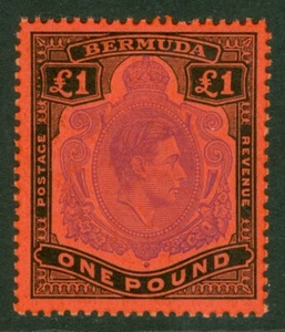SG 121c Bermuda 1938-53. £1 viola e nero/scarlatto, perf 14. Un bel fresco... - Foto 1 di 1
