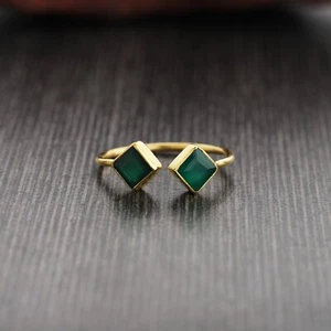 Genuine Green Onyx Ring, 18k gold plated Gemstone Jewelry, Designer Gift For Her - Picture 1 of 5