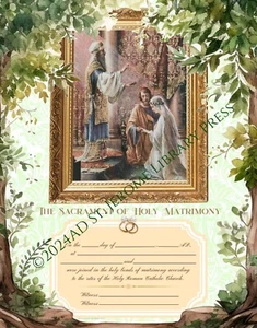 Woodland Catholic Marriage Certificate 8.5" x 11" Catholic wedding record - Picture 1 of 1