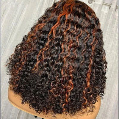 Bob Black Red Deep Wave Brazilian Human Hair 13x4 Lace Front Wig Fashion - Image 1 of 4