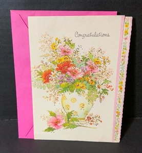 VTG Coronation Congratulations Card UNUSED Flower Vase Mica Glitter Bible Verse - Picture 1 of 4