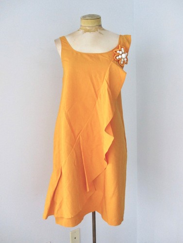 Moschino butterscotch oro cotone guaina seta abito diagonale tasche arricciate US 4