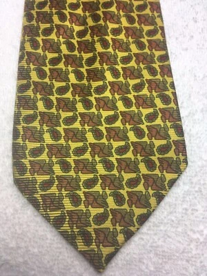 Gravata masculina BALLY OF SWITZERLAND DOURADA COM PAISLEY MINÚSCULO VERMELHO MARROM 3,5 X 61 - Imagem 1 de 4