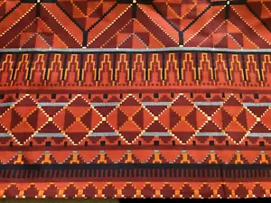 60s Filkauf Upholstery Fabric 2 yds Orange Gray Black Navajo Aztec Western Kilim - Picture 1 of 5