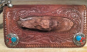 CROCODILE SKIN HORNBACK CARVED LEATHER CLUTCH, HANDMADE BRAIDED WOMEN bag wallet - Picture 1 of 7