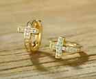 2 Karat runder Schnitt im Labor erstellt Diamant Kreuz Reifen Ohrringe 14k gelb vergoldet