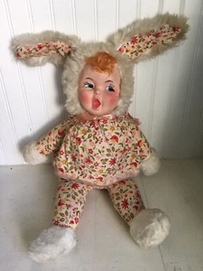 Vintage Gummi Gesicht Mädchen Puppe Hase Kaninchen Gund Rushton? Stoffkörper 27 Zoll - Bild 1 von 4