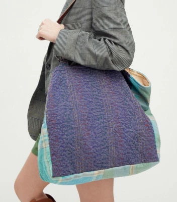 Free People NWT Winnie Washed Tote Bag Blue Combo NEW - Image 1 of 4