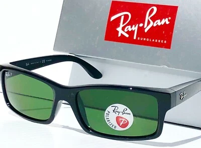 NEW* Ray Ban Shiny Black Rectangle POLARIZED Green Lens Sunglass RB4151 601 - Image 1 of 4
