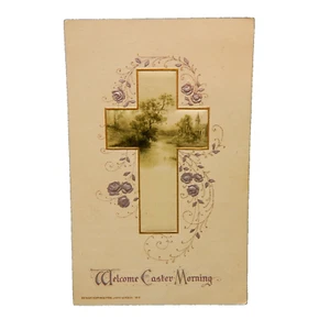 WELCOME EASTER MORNING CHURCH SCENE POSTMARKED 1912 EMBOSSED - Picture 1 of 2