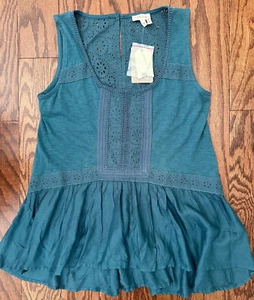 Anthropologie Neu mit Etikett XS Meadow Rue Tanktop Baumwolle ärmellos Ösen Hi-Lo - Bild 1 von 7