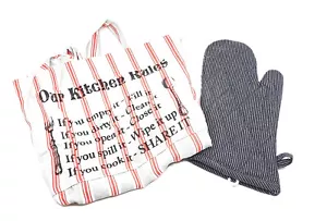Striped Cotton Chef's Apron with Pocket Plus Matching Oven Mitt (Kitchen Rules) - Picture 1 of 4